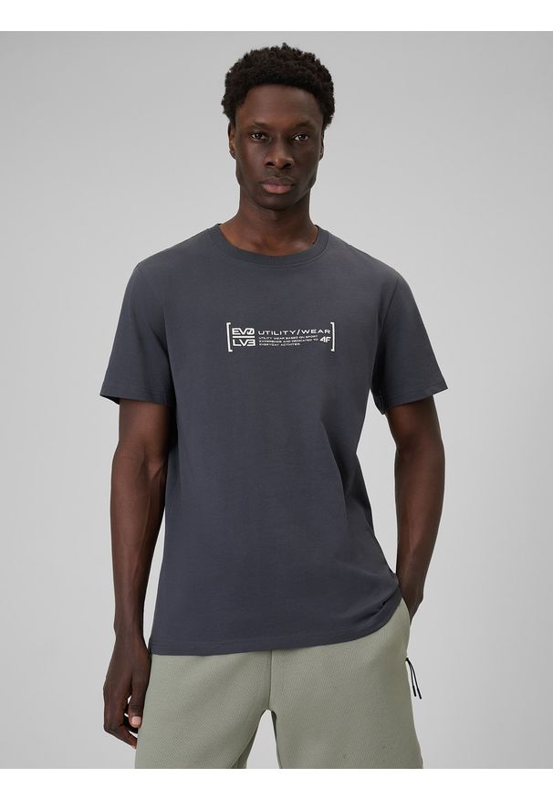 4f - 4F T-shirt regular z nadrukiem męski - szary M. Okazja: na co dzień, na spacer. Kolor: szary. Materiał: dzianina, bawełna. Wzór: nadruk. Styl: casual