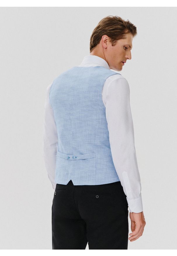 Pako Lorente - PAKO LORENTE – Jednorzędowa kamizelka męska w drobną kratę. Materiał: poliester, bawełna, elastan