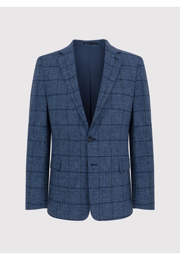 Pako Lorente - PAKO LORENTE – Granatowa marynarka męska w kratkę. Okazja: na co dzień. Kolor: niebieski. Materiał: bawełna, len, wełna. Wzór: kratka. Styl: elegancki, sportowy, casual