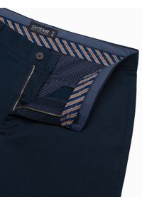 Ombre Clothing - Spodnie klasyczne męskie chino z delikatną teksturą - granatowe V3. Kolor: niebieski. Materiał: materiał, poliester, bawełna. Styl: klasyczny #6