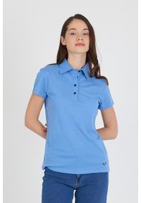 WOOLONA - Koszulka Polo Damska 100% Merino Woolona. Typ kołnierza: polo. Kolor: niebieski