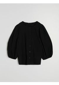 Sinsay - Wiskozowa bluzka koszulowa z bufiastymi rękawami - czarny. Kolor: czarny. Materiał: wiskoza #1