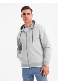 Ombre Clothing - Męska bluza dresowa z kapturem o delikatnej strukturze – szara V4 - Rozmiar: XL. Okazja: na co dzień. Typ kołnierza: kaptur. Kolor: szary. Materiał: dresówka. Styl: sportowy, casual