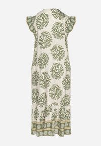 Born2be - Zielona Koszulowa Sukienka z Wiskozą i Geometrycznym Wzorem Siledia. Okazja: na co dzień. Typ kołnierza: kołnierz z falbankami. Kolor: zielony. Materiał: wiskoza. Wzór: geometria. Typ sukienki: koszulowe. Styl: casual, elegancki #4