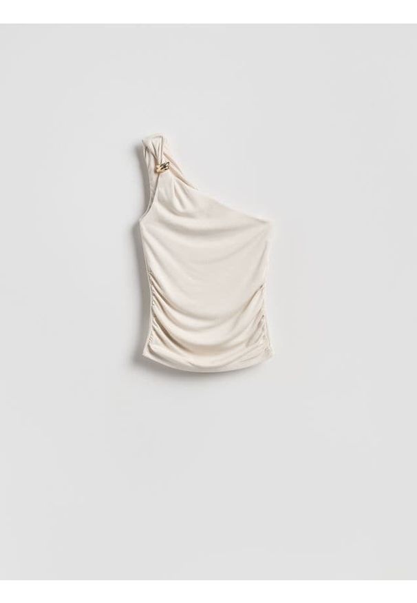 Reserved - Top z modalem - kremowy. Kolor: kremowy. Materiał: dzianina