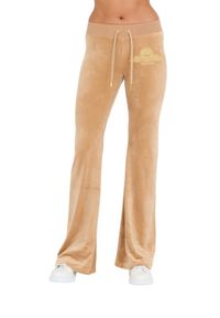 Juicy Couture - JUICY COUTURE Beżowe spodnie Arched Metallic Layla. Kolor: beżowy