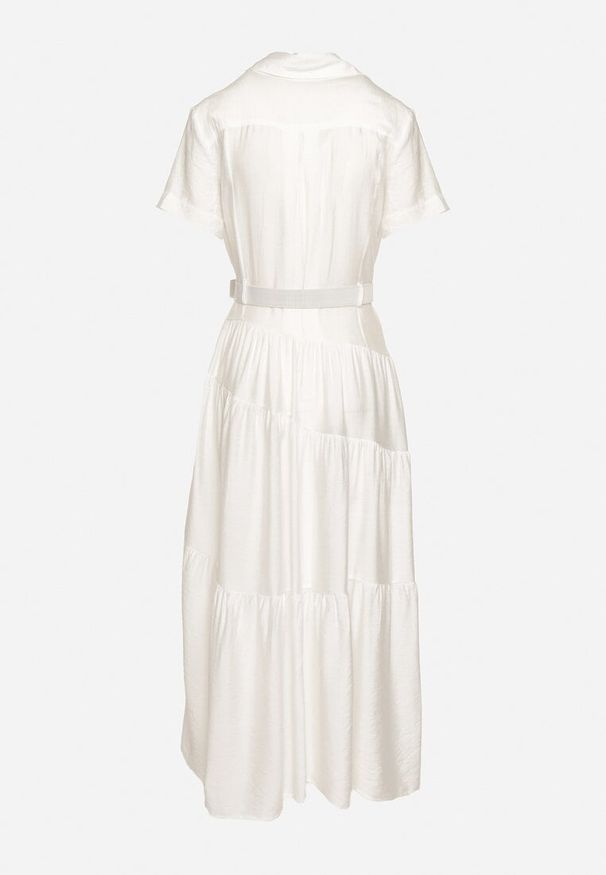 Born2be - Biała Sukienka Koszulowa o Rozkloszowanym Kroju z Paskiem w Talii Vimorise. Typ kołnierza: dekolt w kształcie V. Kolor: biały. Typ sukienki: koszulowe. Styl: elegancki