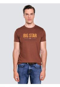 Big-Star - Koszulka męska o klasycznym kroju brązowa Bruno 804. Kolor: brązowy. Materiał: bawełna. Długość rękawa: krótki rękaw. Długość: krótkie. Wzór: haft, nadruk. Styl: klasyczny