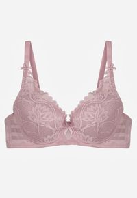 Renee - Fioletowy Biustonosz Ozdobiony Koronką i Kokardkami Sellene. Kolor: fioletowy. Materiał: koronka. Wzór: koronka, aplikacja #2