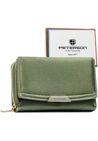 Portfel damski ze skóry ekologicznej w zielonym kolorze wyposażony w system RFID - Peterson. Kolor: zielony. Materiał: skóra ekologiczna #1