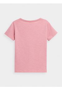 4f - T-shirt oversize gładki damski. Kolor: różowy. Materiał: dzianina, bawełna. Wzór: gładki