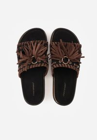 Renee - Czarne Klapki Boho z Ozdobnymi Frędzlami Samsonitta. Okazja: na co dzień. Kolor: czarny. Materiał: koronka. Wzór: aplikacja. Styl: boho #9