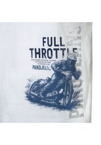 Męska Koszulka (T-Shirt) - Pako Jeans - Biała z Motorem Żużlowym. Okazja: na co dzień. Kolor: biały. Materiał: bawełna. Wzór: nadruk. Styl: casual #3