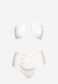 Born2be - Białe Bikini 2-Częściowe Stanik Wiązany na Szyi Figi z Podwyższonym Stanem Tegelia. Stan: podwyższony. Kolor: biały. Wzór: aplikacja #6