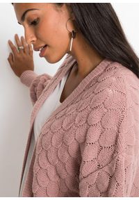 bonprix - Sweter ażurowy bez zapięcia. Kolor: różowy. Wzór: ażurowy #2