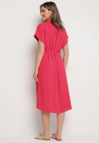 Born2be - Czerwona Sukienka z Bawełną i Ozdobnym Paskiem Savanire. Okazja: na co dzień. Kolor: czerwony. Materiał: bawełna. Typ sukienki: koszulowe. Styl: klasyczny, casual, elegancki #3