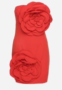 Born2be - Czerwona Sukienka z Dekoltem Bandeau Ozdobiona Kwiatami 3D Desarea. Okazja: na wesele, na ślub cywilny, na imprezę. Kolor: czerwony. Długość rękawa: na ramiączkach. Wzór: aplikacja, kwiaty. Sezon: lato. Styl: elegancki #3