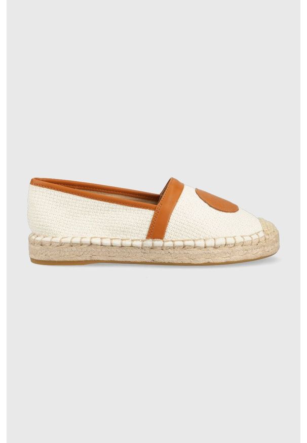 Karl Lagerfeld espadryle KAMINI DUO kolor beżowy KL81160. Nosek buta: okrągły. Kolor: beżowy. Materiał: skóra, guma. Obcas: na obcasie. Wysokość obcasa: niski