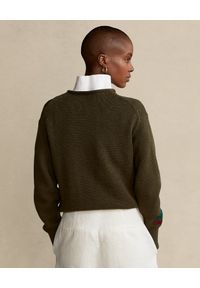 Ralph Lauren - RALPH LAUREN - Sweter z wyszywanym motywem w zebry Relaxed fit. Typ kołnierza: polo. Kolor: zielony. Materiał: tkanina. Wzór: motyw zwierzęcy
