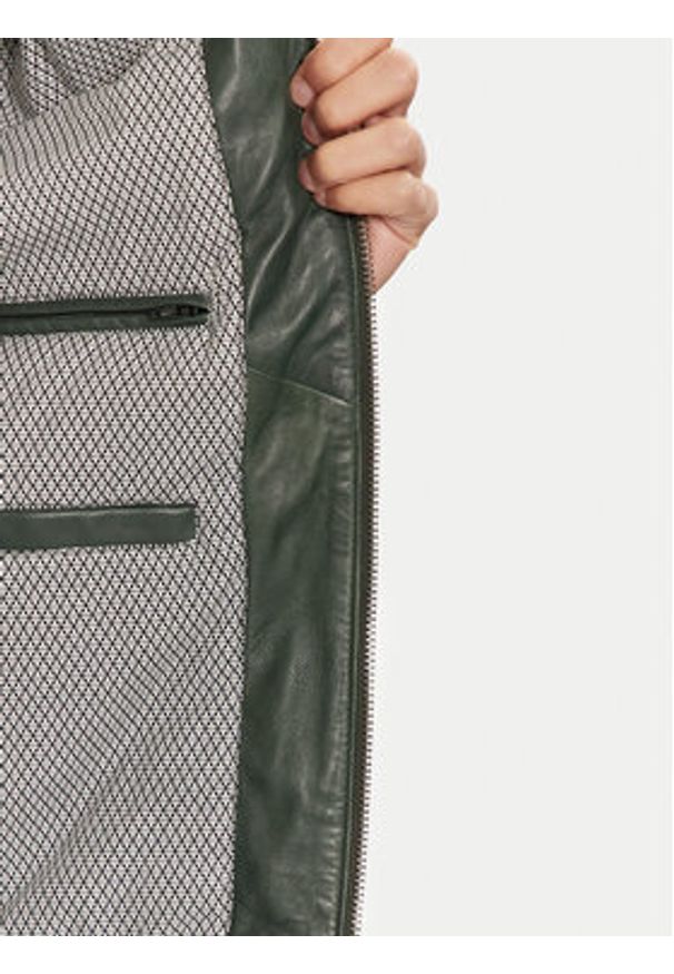 Serge Pariente Kurtka skórzana Leman 2 Zielony Slim Fit. Kolor: zielony. Materiał: skóra