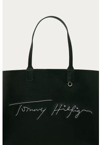 TOMMY HILFIGER - Tommy Hilfiger - Torebka. Kolor: czarny. Wzór: aplikacja. Dodatki: z aplikacjami. Materiał: skórzane. Rozmiar: duże #2