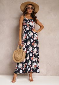 Renee - Czarna Sukienka Maxi w Kwiaty z Rozkloszowanym Dołem na Ramiączkach Aletaina. Kolor: czarny. Długość rękawa: na ramiączkach. Wzór: kwiaty. Sezon: lato, wiosna. Długość: maxi #5