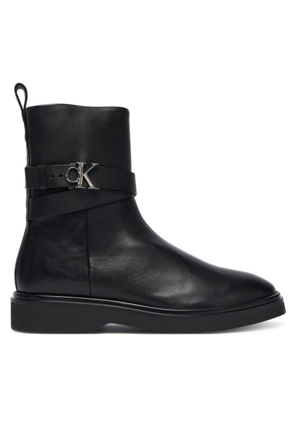 Calvin Klein Botki Ankle Boot W/ Metal Logo HW0HW02663 Czarny. Kolor: czarny. Materiał: skóra