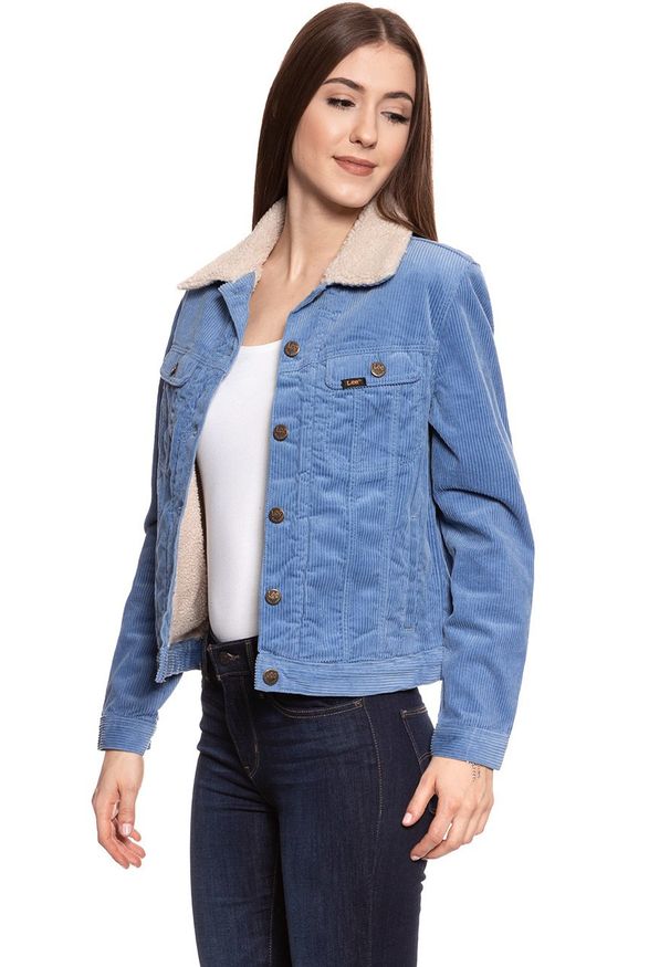 Lee - DAMSKA KURTKA SZTRUKSOWA LEE CORDUROY SHERPA RIDER JACKET FROST BLUE L54VDC98 112112972. Materiał: sztruks. Wzór: jednolity