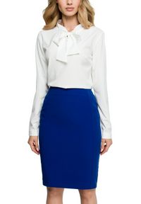 Stylove - Elegancka spódnica ołówkowa midi z przeszyciami modelująca niebieska. Okazja: do pracy, na spotkanie biznesowe. Kolor: niebieski. Materiał: materiał, elastan, tkanina. Styl: elegancki