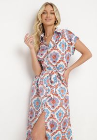 Born2be - Niebiesko-Pomarańczowa Koszulowa Boho Sukienka z Wiskozą na Guziki z Paskiem Hosofia. Kolor: niebieski. Materiał: wiskoza. Sezon: lato. Typ sukienki: koszulowe. Styl: boho #6