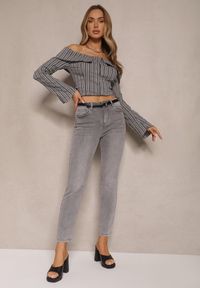 Renee - Szare Jeansy Dopasowane z Bawełny Sorika. Okazja: na co dzień. Kolor: szary. Styl: casual, elegancki