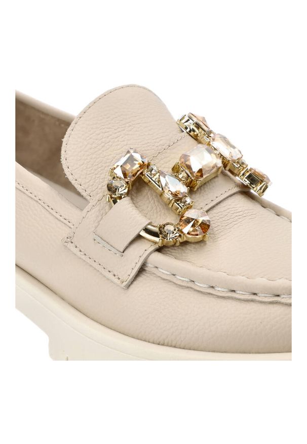 CheBello - Beżowe Mokasyny Chebello Eleganckie Obuwie Damskie. Kolor: beżowy. Materiał: jeans. Styl: elegancki