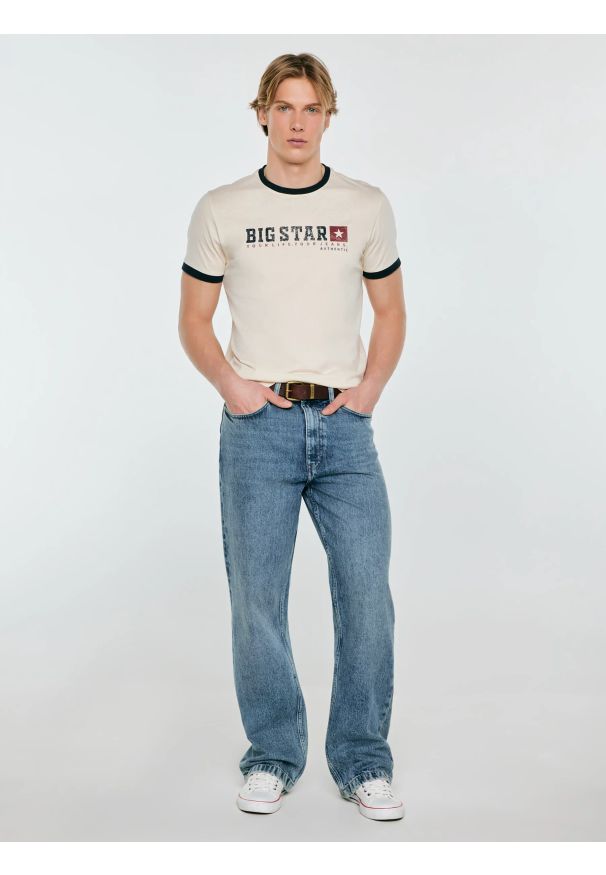Big-Star - Koszulka męska z linii Authentic z logo BIG STAR perłowa Summet 103. Kolor: kremowy. Materiał: bawełna