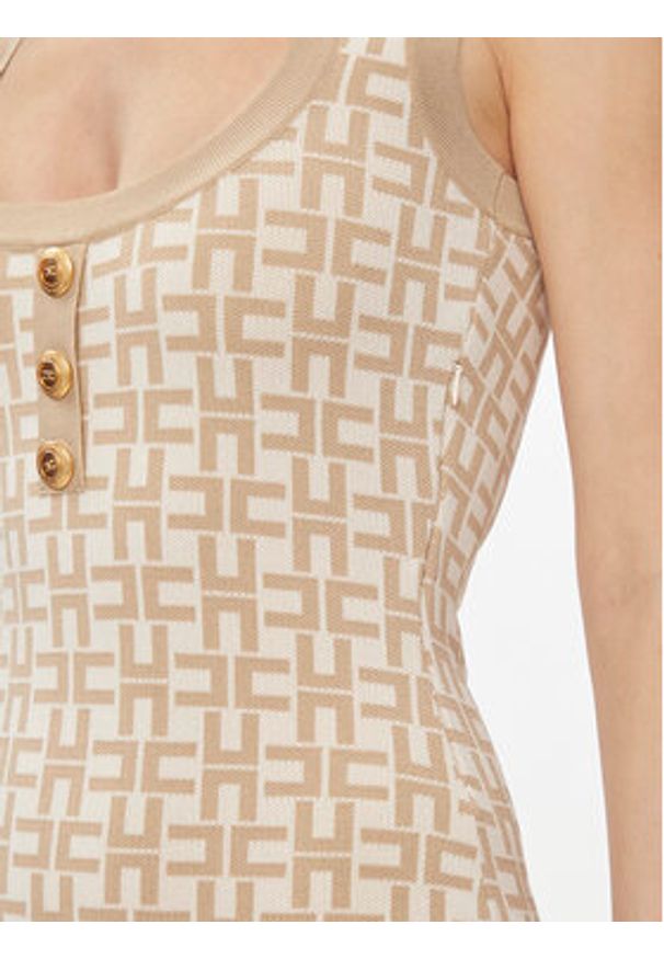 Elisabetta Franchi Sukienka dzianinowa AM-55Z-41E2-V460 Beżowy Slim Fit. Kolor: beżowy. Materiał: wiskoza