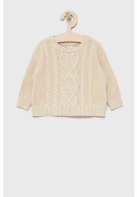 GAP Sweter bawełniany dziecięcy kolor kremowy. Kolor: beżowy. Materiał: bawełna. Wzór: ze splotem