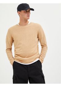 Selected Homme Sweter Rome 16079774 Beżowy Regular Fit. Kolor: pomarańczowy. Materiał: bawełna