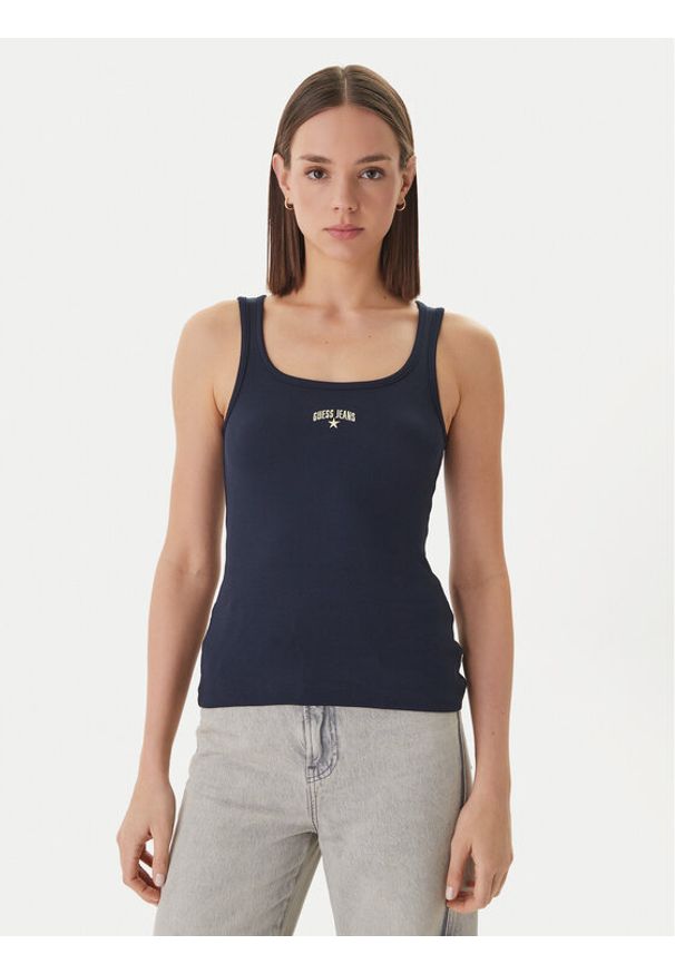 Guess Jeans Top W6GPZ2 KA0H1 Granatowy Slim Fit. Kolor: niebieski. Materiał: bawełna