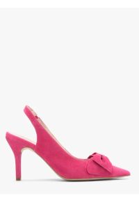 Ryłko - Czółenka typu slingback w kolorze fuksji. Kolor: fioletowy. Materiał: welur, skóra. Szerokość cholewki: normalna. Obcas: na obcasie. Styl: street. Wysokość obcasa: średni