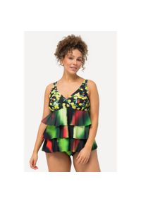 ULLA POPKEN - Damskie Tankini cytryny miękkie miseczki wydłużone boki z recyklingu. Kolekcja: plus size. Kolor: czarny. Materiał: elastan, poliamid, materiał