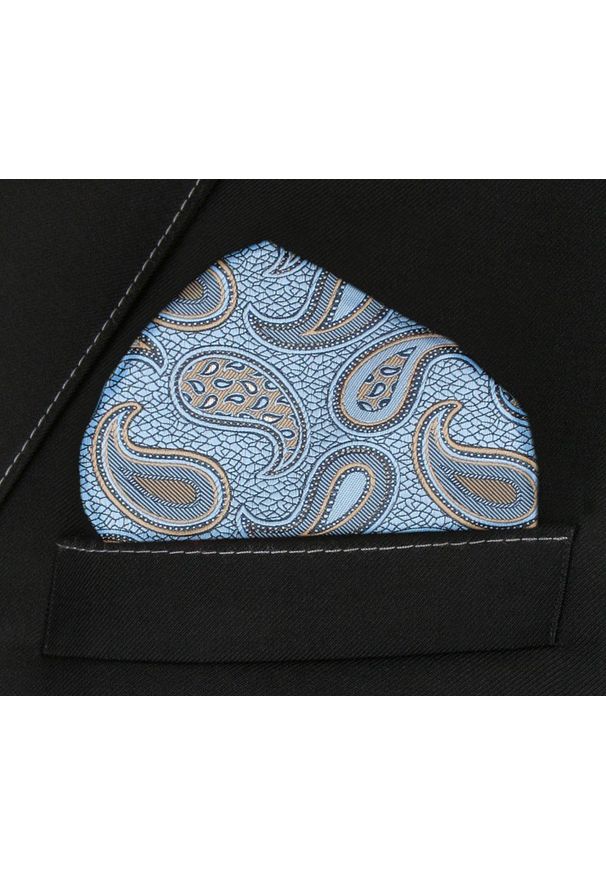 Męska, Elegancka Poszetka - Alties - Niebieska z Wzorem Paisley. Kolor: niebieski. Materiał: poliester. Wzór: paisley