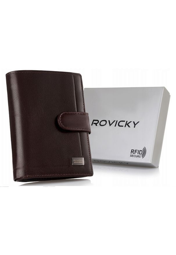 ROVICKY - Portfel skórzany Rovicky PC-101L-BAR brązowy. Kolor: brązowy. Materiał: skóra. Wzór: gładki