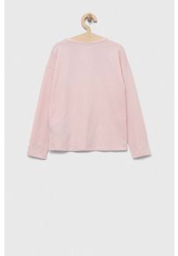 Guess longsleeve dziecięcy kolor różowy. Kolor: różowy. Materiał: bawełna, dzianina. Długość rękawa: długi rękaw. Wzór: nadruk. Styl: klasyczny #3