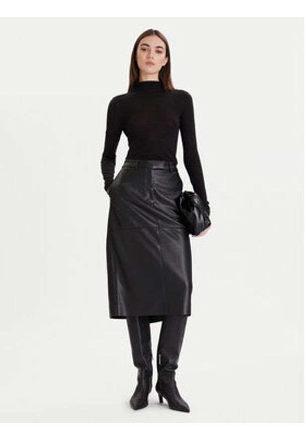 Calvin Klein Spódnica z imitacji skóry LV044D651G Czarny Regular Fit. Kolor: czarny. Materiał: skóra