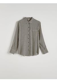 Reserved - Koszula w paski - beżowy. Kolor: beżowy. Materiał: wiskoza, tkanina. Wzór: paski #1