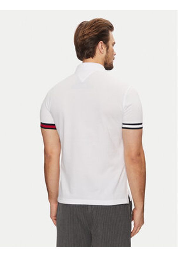 TOMMY HILFIGER - Tommy Hilfiger Polo Flag Cuff MW0MW37518 Biały Slim Fit. Typ kołnierza: polo. Kolor: biały. Materiał: bawełna