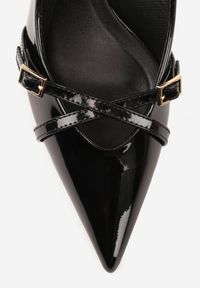 Renee - Czarne Czółenka Lakierowane na Szpilce w Stylu Kaczuszki Ozdobione Paskami Laloma. Okazja: na spotkanie biznesowe, do pracy. Zapięcie: pasek. Kolor: czarny. Materiał: lakier. Wzór: aplikacja. Obcas: na szpilce. Styl: biznesowy #4