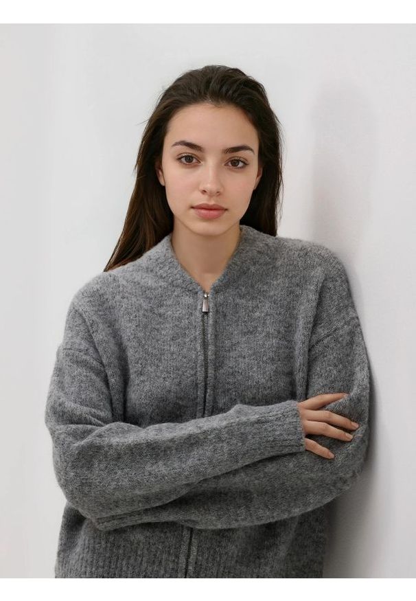 Reserved - Kardigan z domieszką moheru - szary. Kolor: szary. Materiał: moher