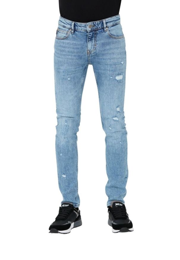 Just Cavalli - JUST CAVALLI Niebieskie męskie jeansy Super Slim Chain, Rozmiar 34. Kolor: niebieski