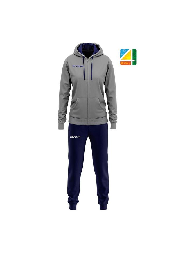 Givova - Warehouse 4 Dres "King" dla dziewczyn — bawełniany terry, XS (10–12). Okazja: na uczelnię. Kolor: wielokolorowy, niebieski, szary. Materiał: bawełna, dresówka. Styl: sportowy