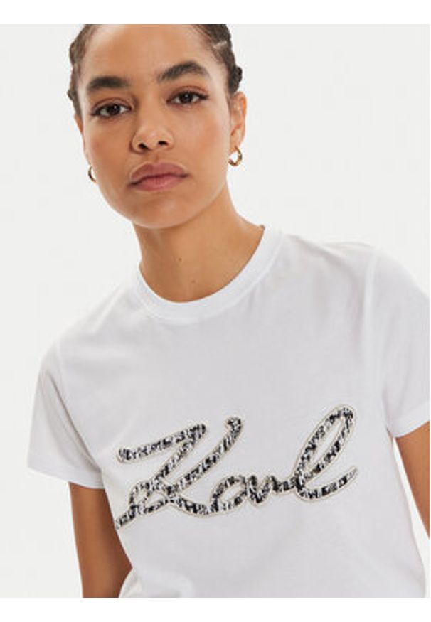 Karl Lagerfeld - KARL LAGERFELD T-Shirt 246W1715 Biały Regular Fit. Typ kołnierza: dekolt w karo. Kolor: biały. Materiał: bawełna